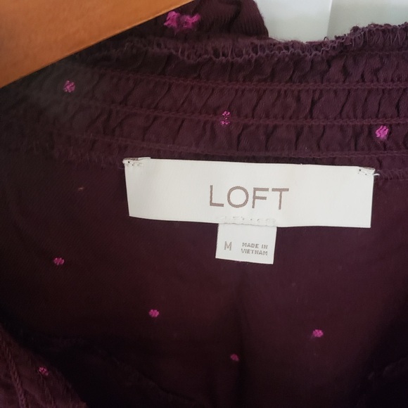 Loft Dress Shirt Womens M Burgundy Blouse Polka Dot Modest Office - Picture 3 of 8
